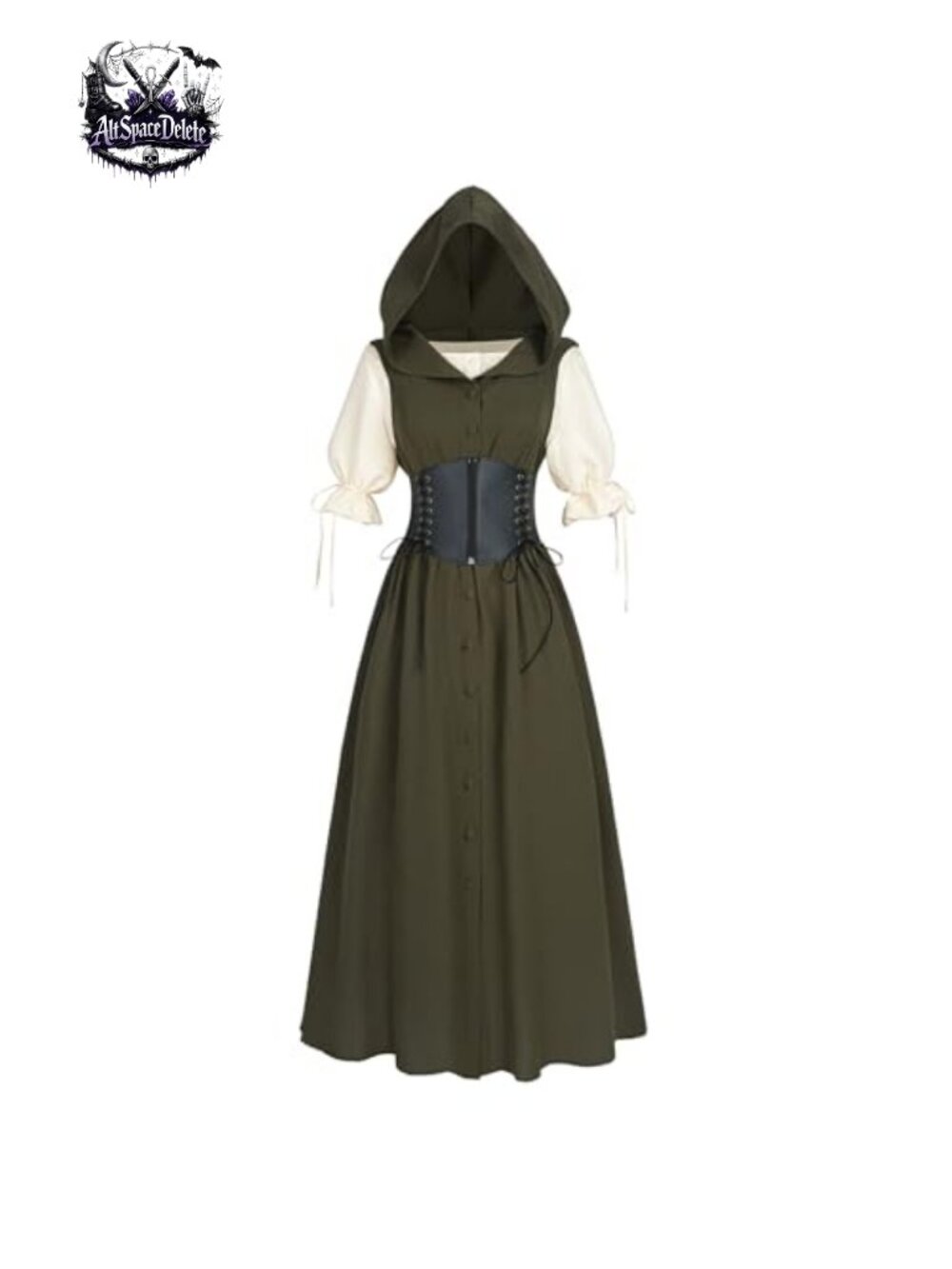 3-Piece Renaissance Costume Medieval Dress Hooded Corset Blouse Cosplay